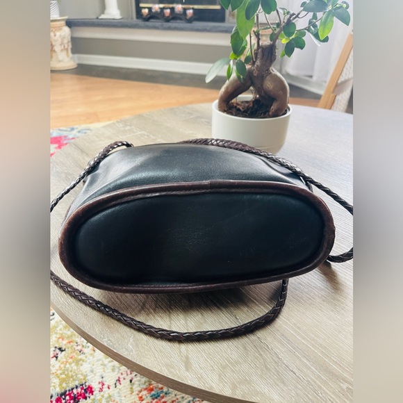 BRIGHTON Black and Brown Croc Pattern Leather Tote Bucket Shoulder Bag - Picture 3 of 5